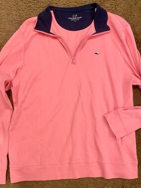 Vineyard Vines Men Large pullover 1/4 Quarter Zip Pink Sweatshirt. Preppy Cotton